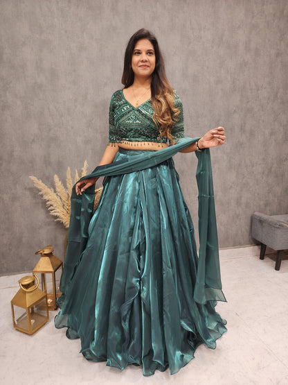 BEADS METALLIK GREEN JIMMY JOO DESIGNER LEHENGA