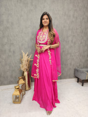 HOTPINK EMBROIDED CAPE MAXI GOWN WITH BELT