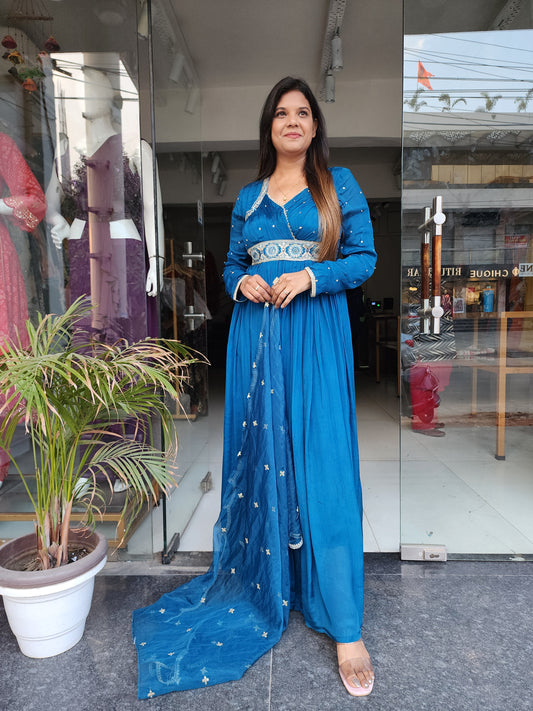 BLUE ANGRAKHA ANARKALI MAXI GOWN