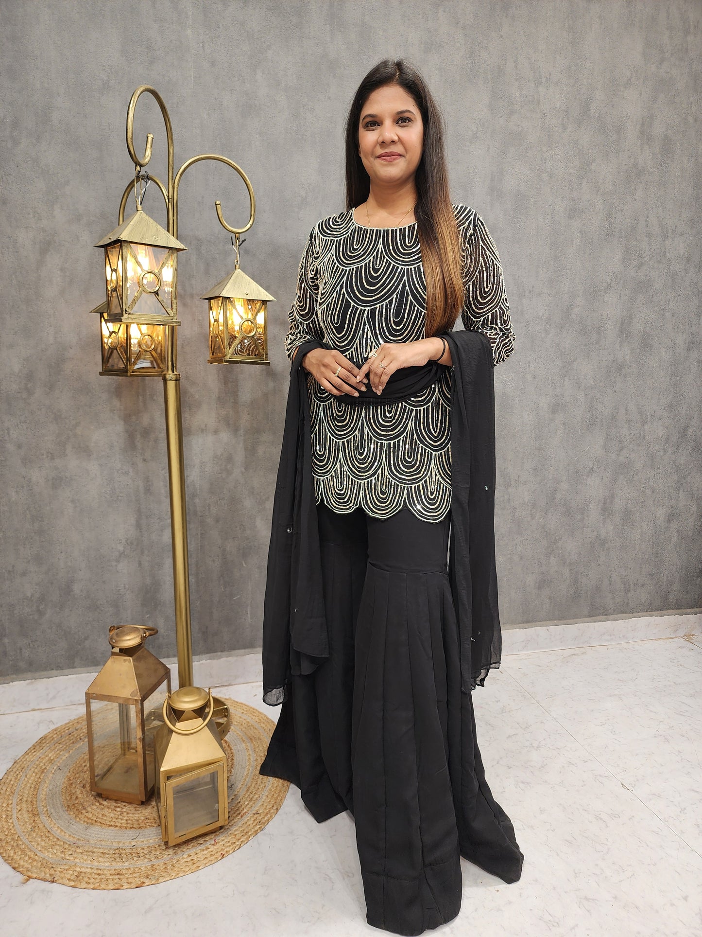 Humza black embroidered co-ord style garara suit