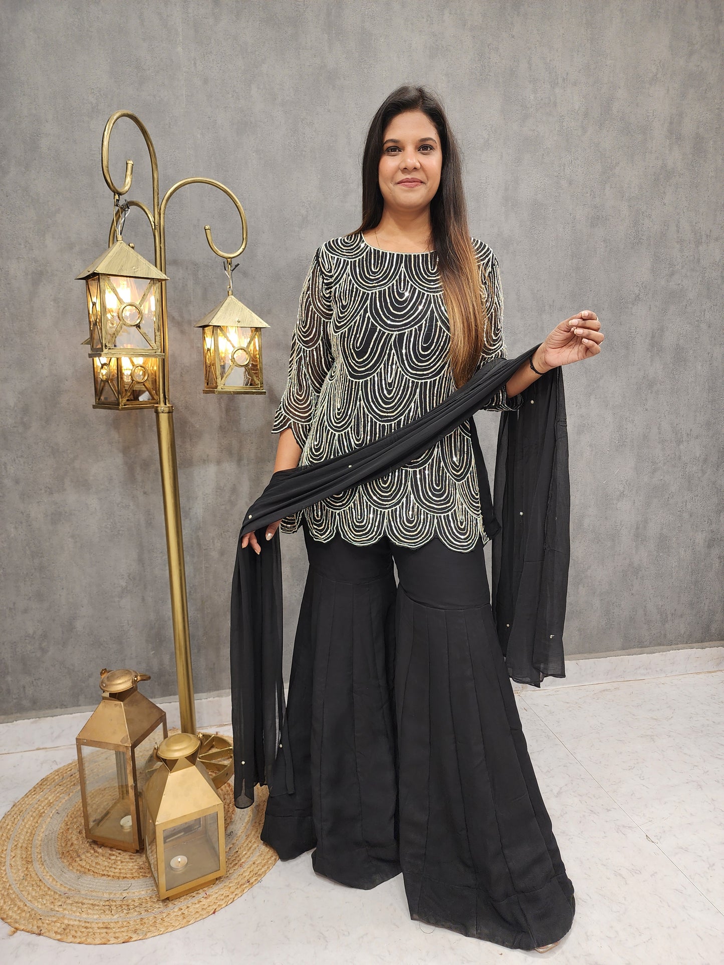 Humza black embroidered co-ord style garara suit