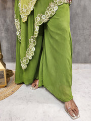 GREEN DOUBLE LAYER EMBROIDERED DIVIDER CO-ORD SET