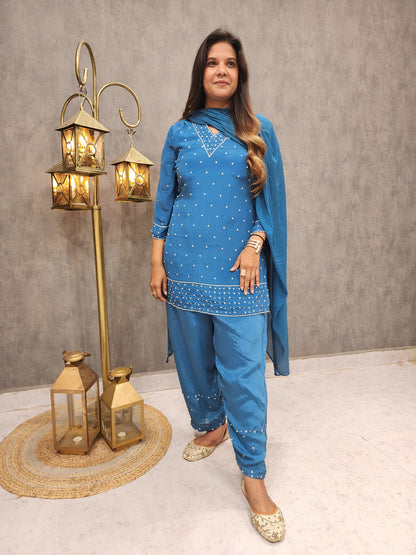 Blue pathani embroidered co-ord set