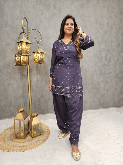 Dark wine pathani embroidered co-ord set