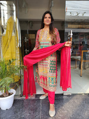 PAKISTANI CHERRY RED EMBROIDERED STRAIGHT SUIT