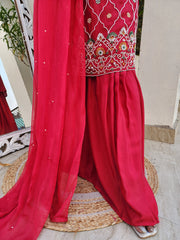 MEHER CHERRY RED EMBROIDERED GARARA SUIT