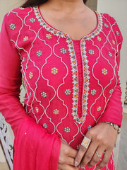 MEHER CHERRY RED EMBROIDERED GARARA SUIT