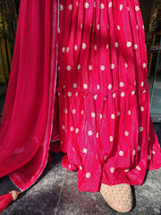NAINA CHERRY PINK  PEPLUM TOP WITH SKIRT EMBROIDERED DRESS