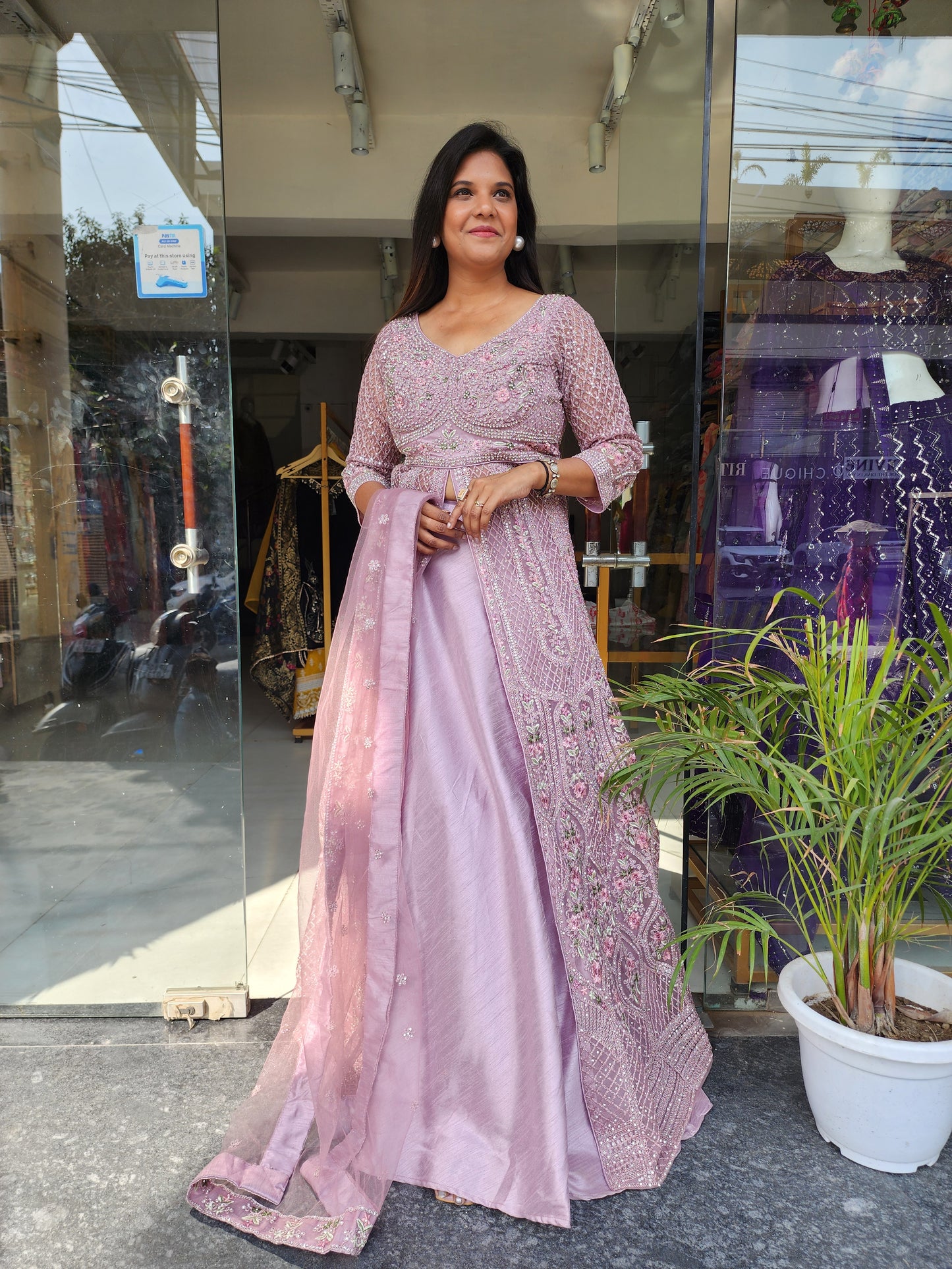 ONION PINK CENTRE SLIT INDOWESTERN DRESS