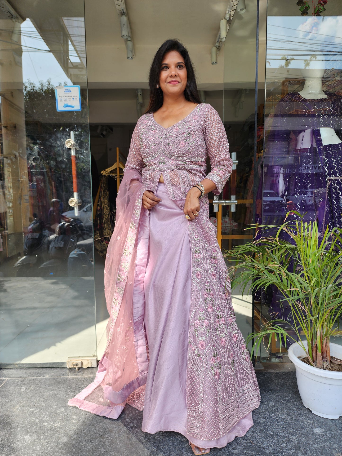 ONION PINK CENTRE SLIT INDOWESTERN DRESS