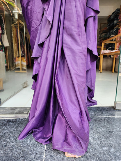 PURPLE LONG PEPLUM BLOUSE RUFFLES DRAPE SAREE