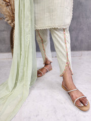 MINT GREEN EMBROIDERED TULIP PANT SUIT WITH CHIFFON DUPATTA