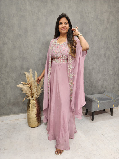 Samayra onion pink cape maxi gown