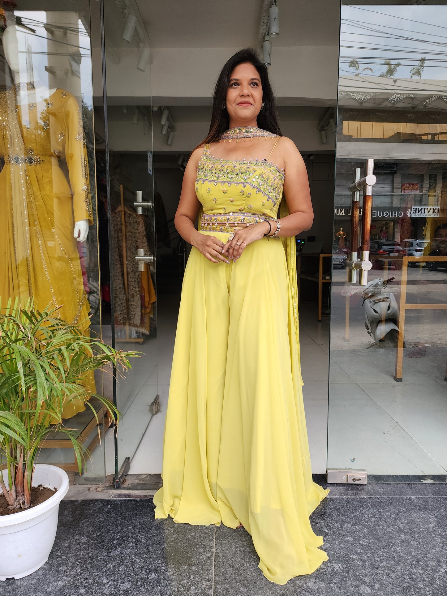 LEMON STEP SHOULDER INDOWESTERN WITH PLAZO