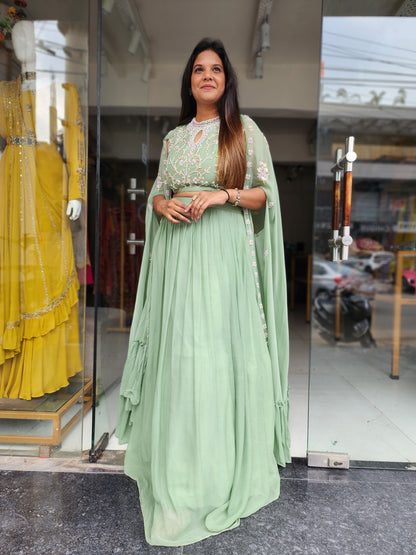 MINT GREEN ATTACHED CAPE INDOWESTERN DRESS