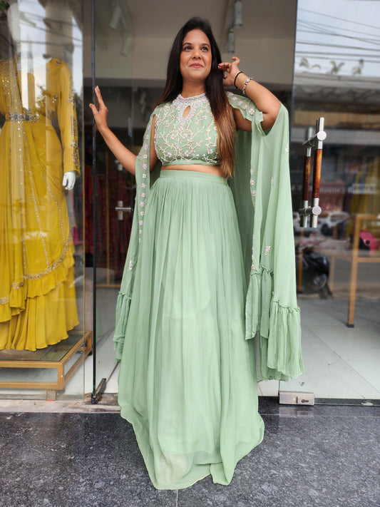 MINT GREEN ATTACHED CAPE INDOWESTERN DRESS