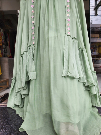 MINT GREEN ATTACHED CAPE INDOWESTERN DRESS