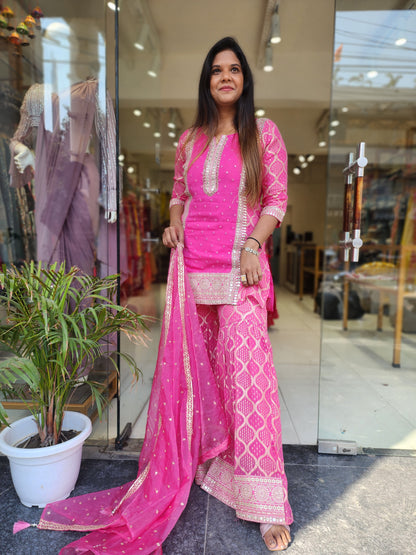 MUMTAZ PINK EMBROIDED GARARA SUIT