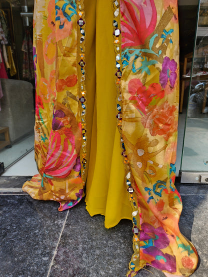 Floral print 3pc indowestern divider dress