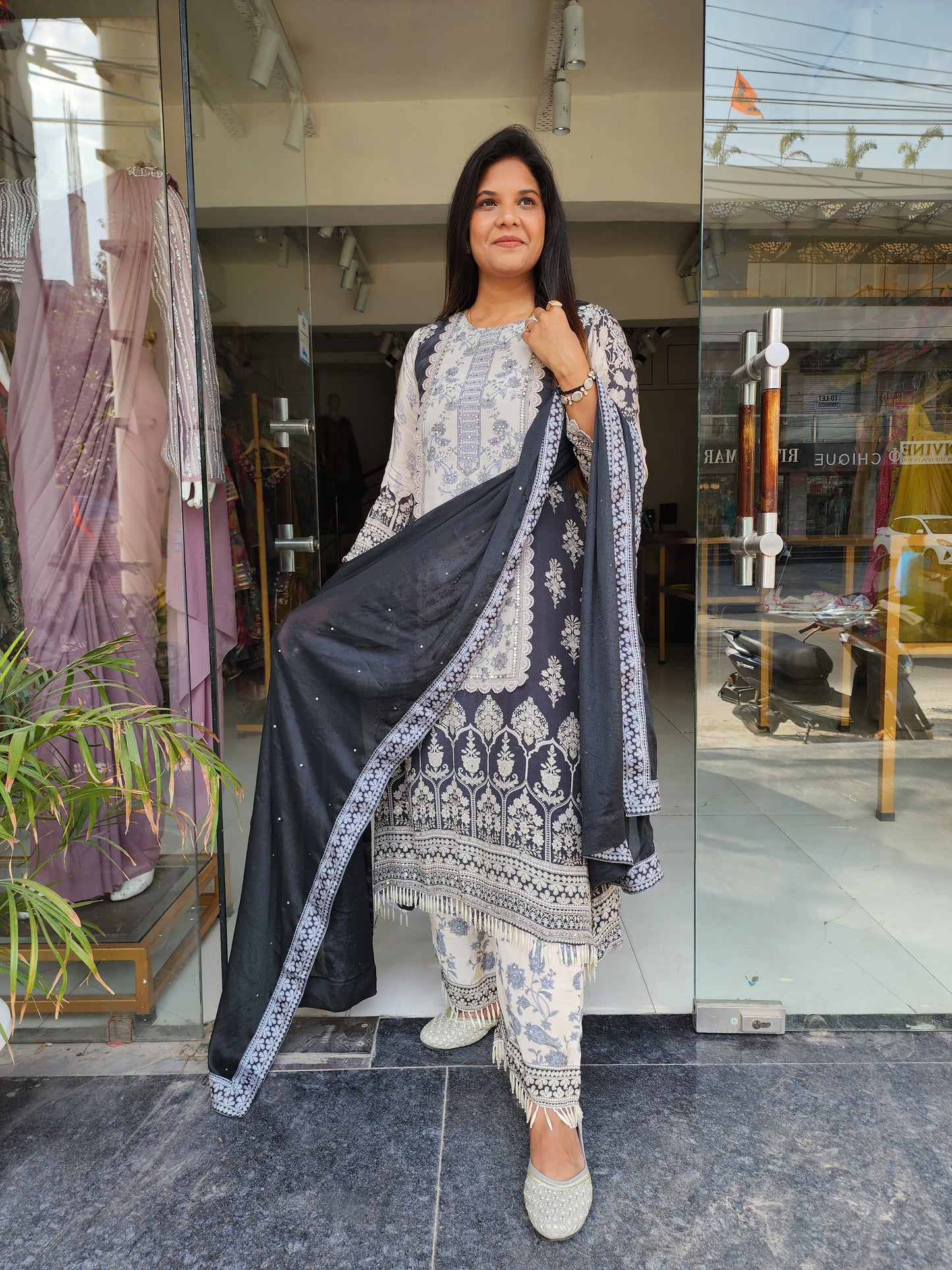 Black digital print pakistani indowestern suit