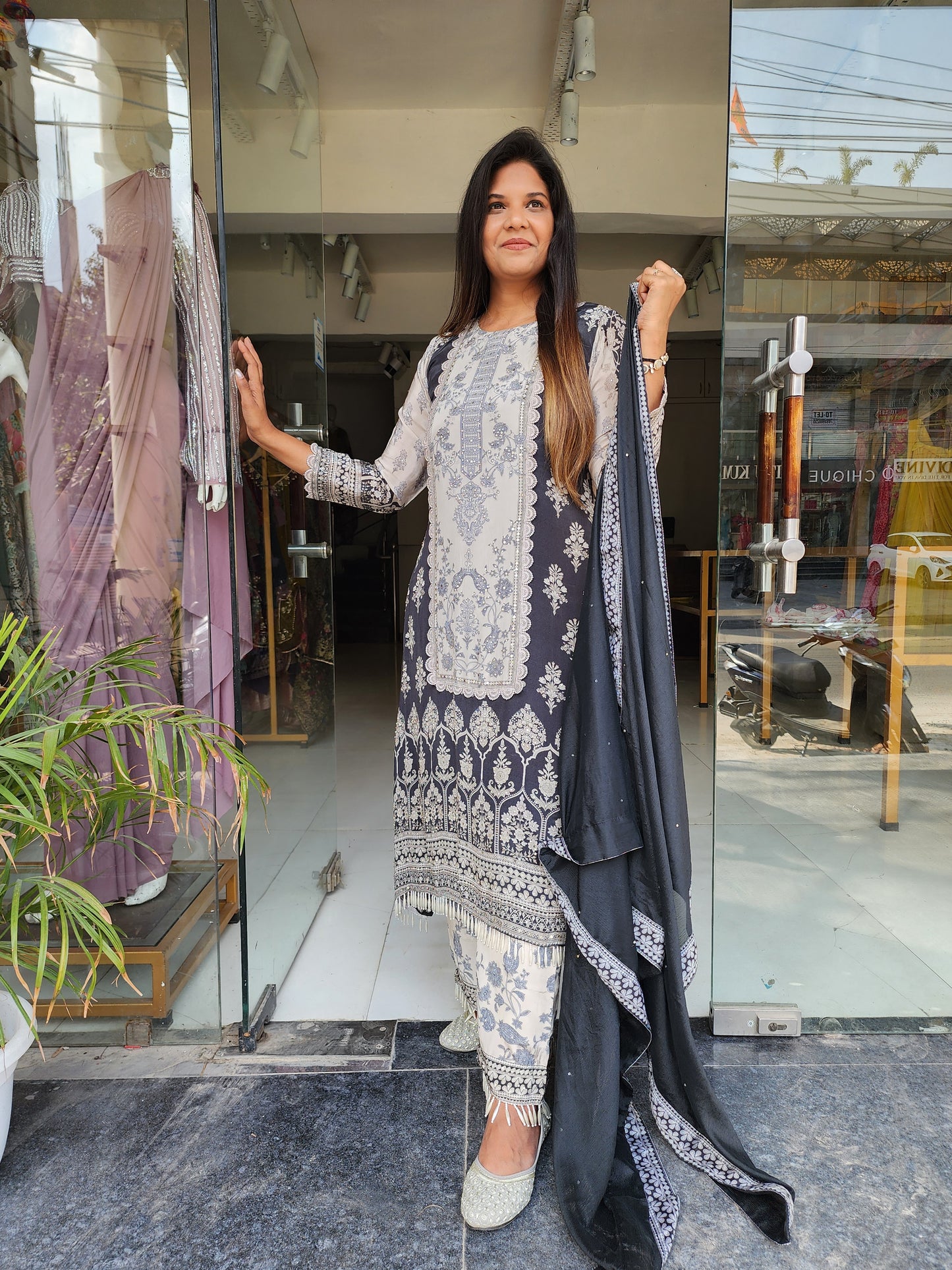 Black digital print pakistani indowestern suit