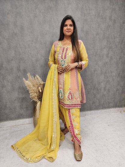 Simii Yellow short anarkali tulip pant suit