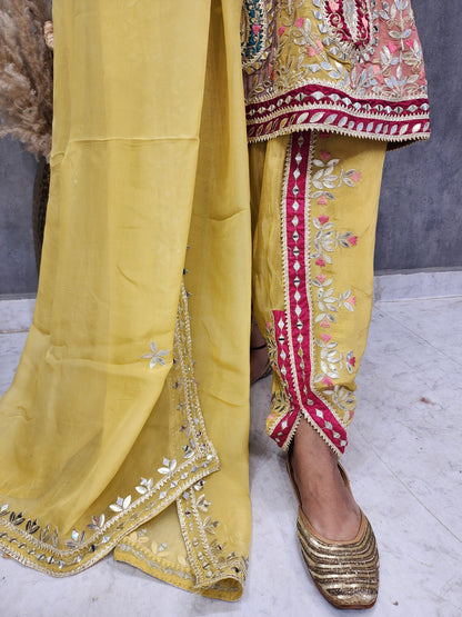 Simii Yellow short anarkali tulip pant suit