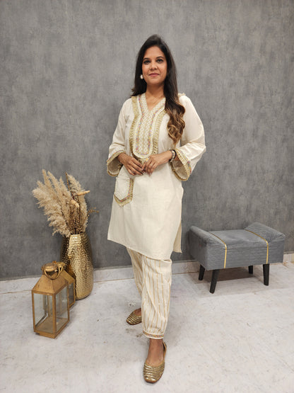 Kurbat pakistani pathani beige gotapatti co-ord set