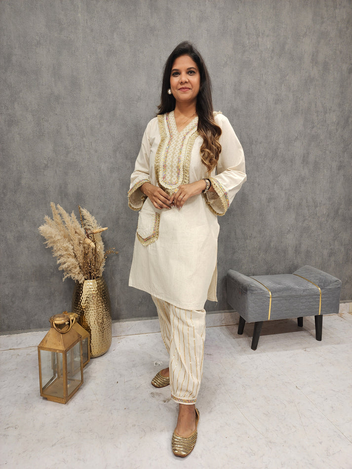 Kurbat pakistani pathani beige gotapatti co-ord set – MODERNSAHIBA