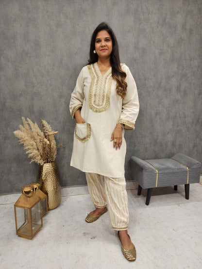 Kurbat pakistani pathani beige gotapatti co-ord set