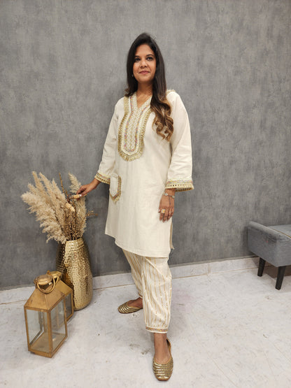 Kurbat pakistani pathani beige gotapatti co-ord set