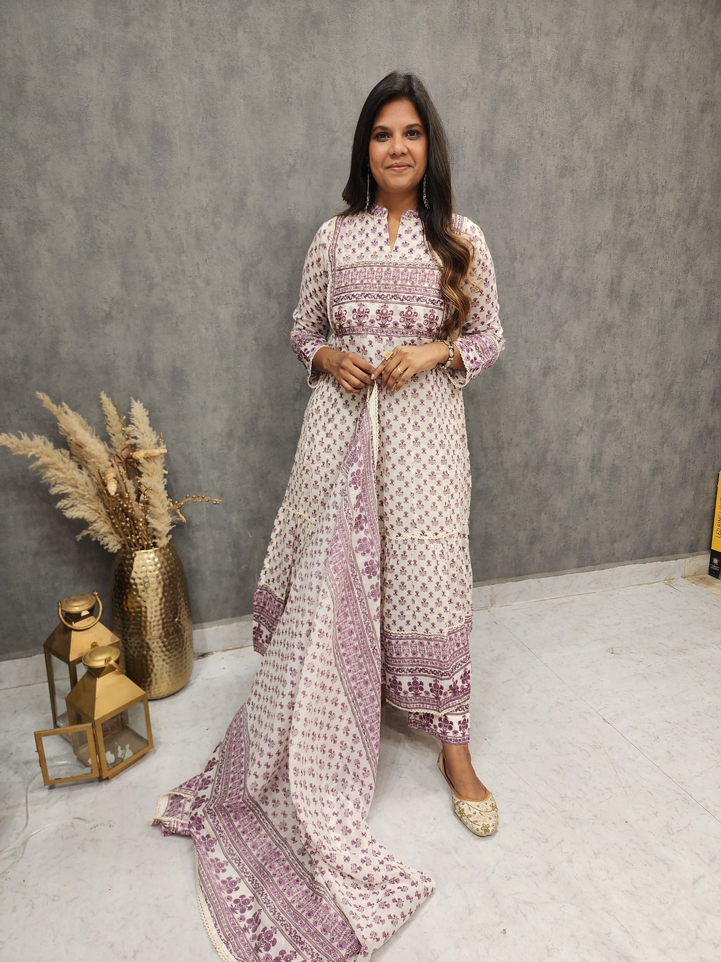 Kayra jaipuri print mull cotton anarkali suit with pants