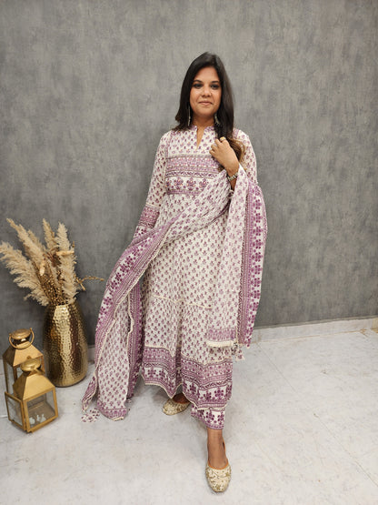 Kayra jaipuri print mull cotton anarkali suit with pants