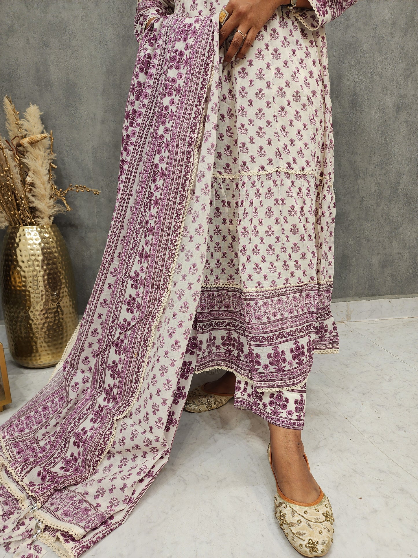 Kayra jaipuri print mull cotton anarkali suit with pants