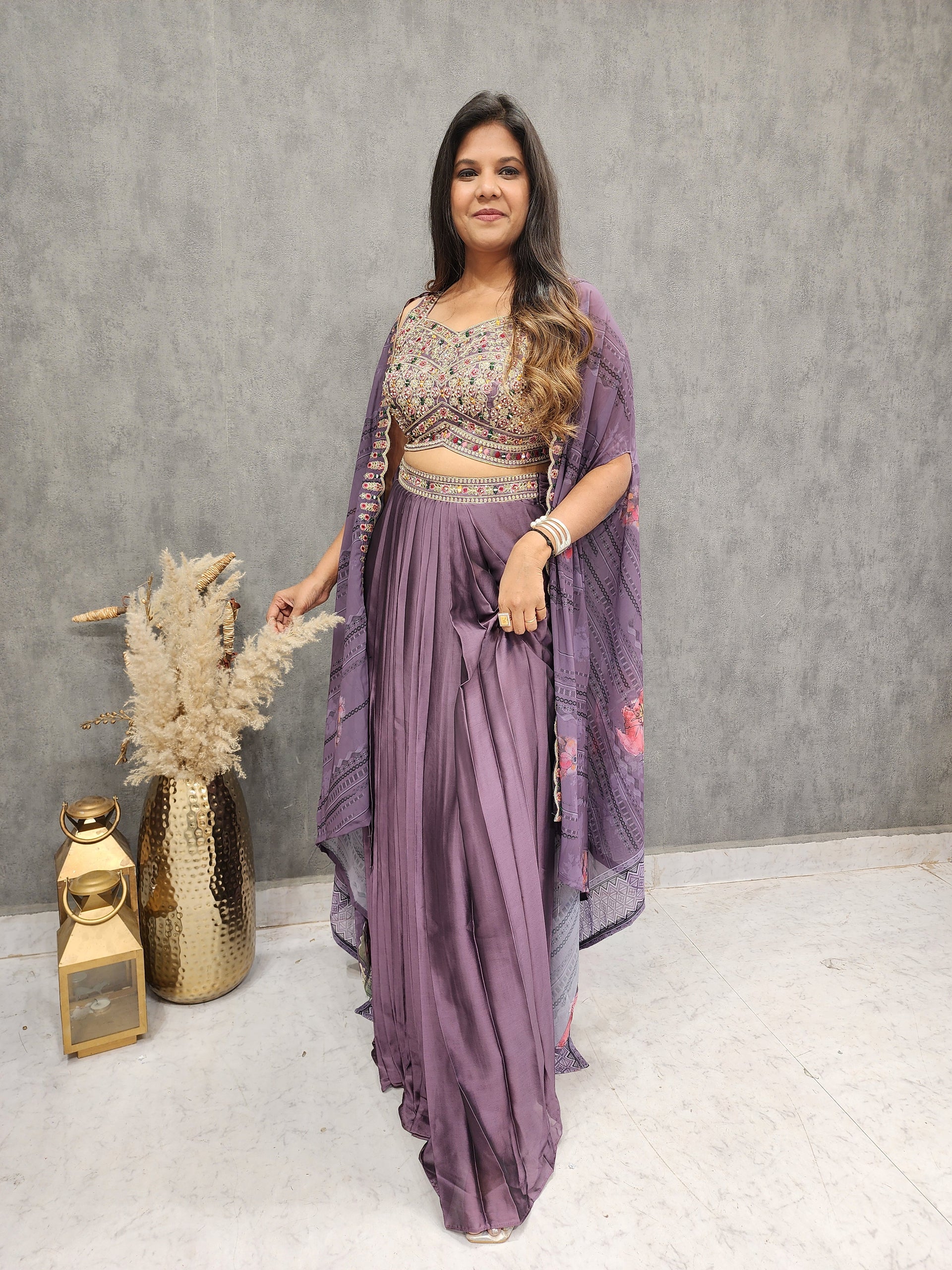 Selena purple cape embroidered indo-western dress – MODERNSAHIBA