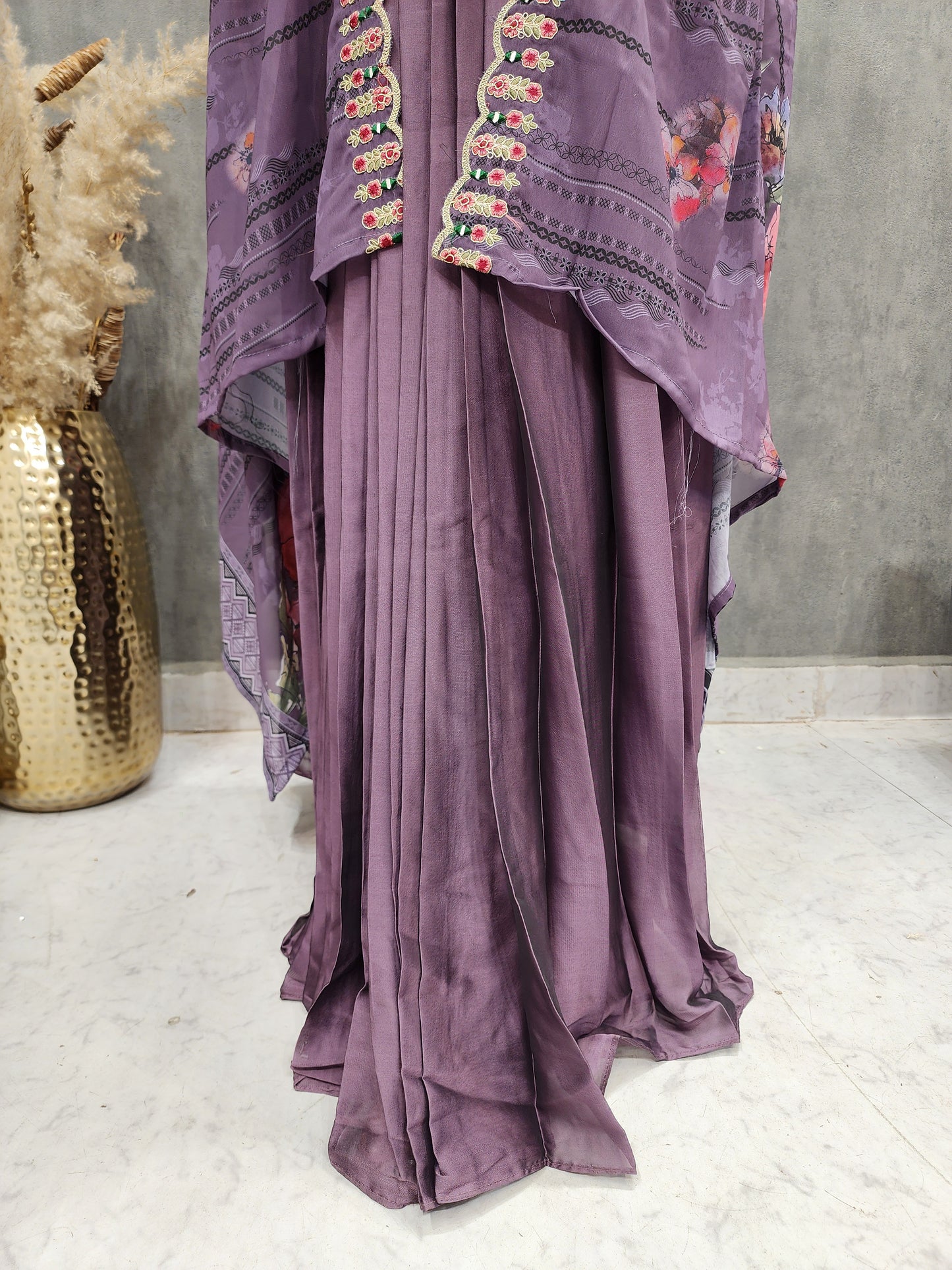 Selena purple cape embroidered indo-western dress