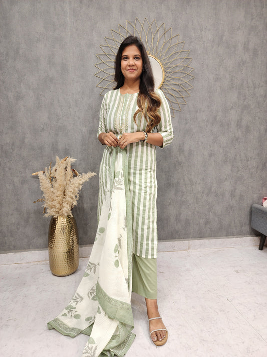 Rehmat green stripe gotapatti embroidered straight suit