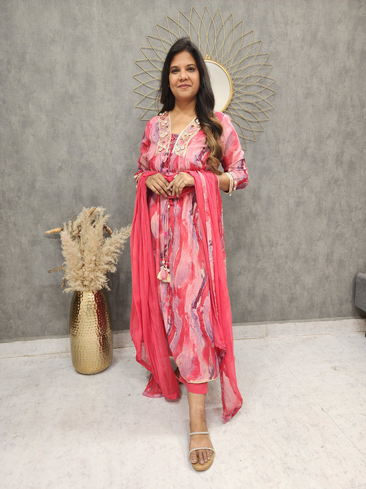 Kiana anarkali mull cotton abstract print suit