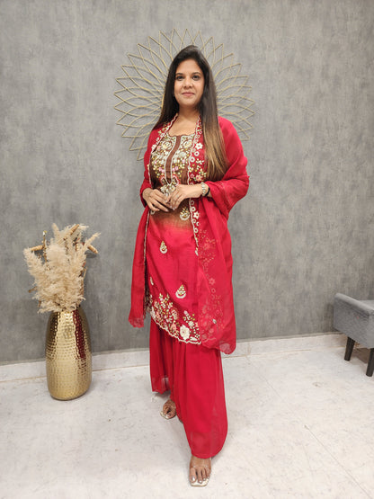 Nusrat shades of brown & red garara suit