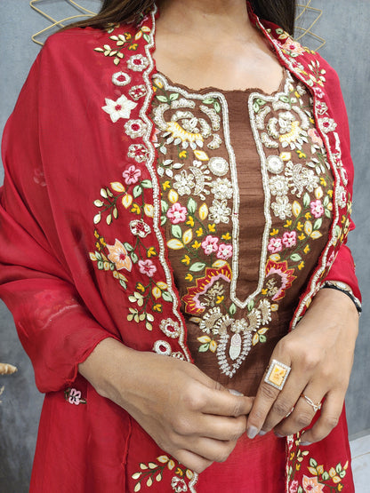 Nusrat shades of brown & red garara suit