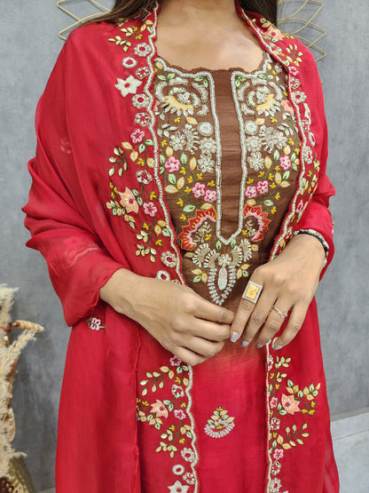 Nusrat shades of brown & red garara suit