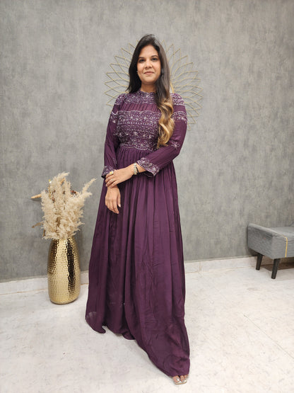 Glam wine cocktail embroidered maxi gown