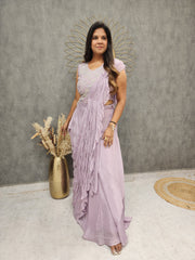 NOOR LILAC EMBROIDERED DRAPE SAREE