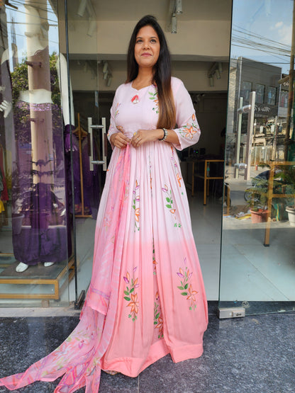 Shades of peach hand brush muslin anarkali suit