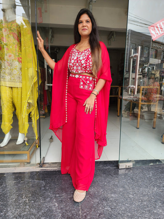 GLAM CHERRY EMBROIDERED INDOWESTERN CAPE DRESS