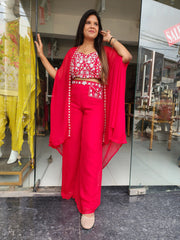 GLAM CHERRY EMBROIDERED INDOWESTERN CAPE DRESS