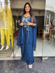 GLAM BLUE CAPE EMBROIDERED INDO-WESTERN CAPE DRESS