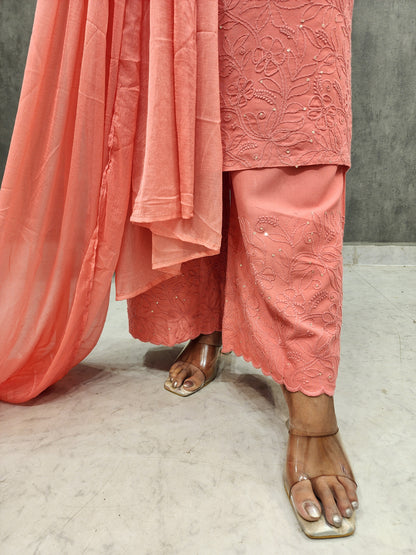 Jiya peach embroidered straight suit