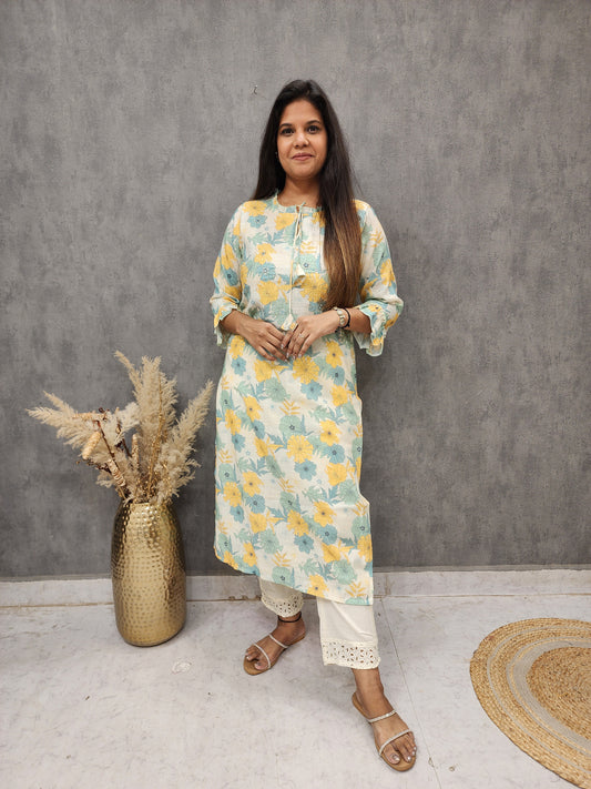 Rooh floral print flex cotton straight suit