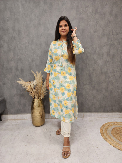 Rooh floral print flex cotton straight suit